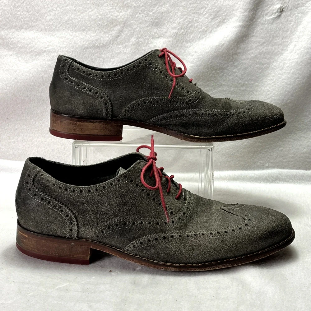 Cole Haan Dress Shoes Mens 11M Wingtip Colton Lace Oxfords Gray Distressed Suede